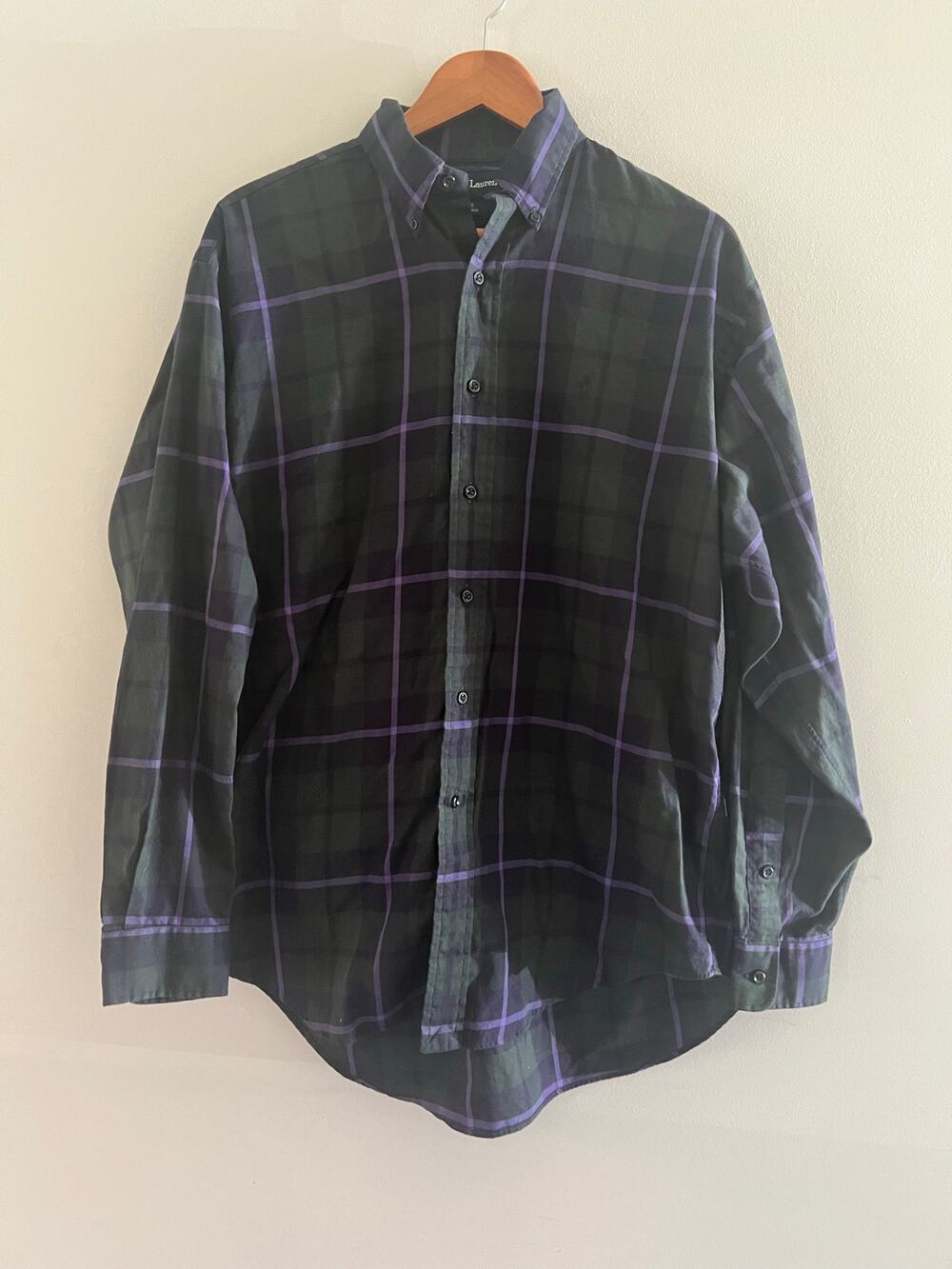 Ralph Lauren Men's Blake Button Down Casual Shirt Green Purple Plaid Medium JL
